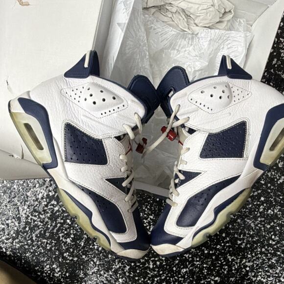 Jordan Air Jordan 6 Olympic White Navy Men\'s Athletic Sneakers 384664-130